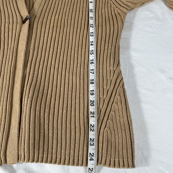 Vintage KIKIT Maurice Sasson Women's Large Tan Ribbed Cardigan Sweater - Picture 10 of 11